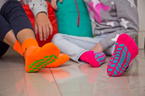 Rainbow Socks - Niñas Niños Calcetines Antideslizantes de Deporte - 4 Pares - Naranja Verde Amarillo Rosa - Talla 30-35