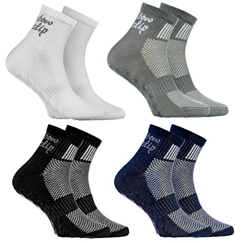 Rainbow Socks - Niño Niña Deporte Calcetines Antideslizantes ABS de Algodón - 4 Pares - Blanco Gris Azul Negro - Talla 30-35 Rainbow Socks - Niño Niña Deporte Calcetines Antideslizantes ABS de Algodón - 4 Pares - Blanco Gris Azul Negro - Talla 30-35