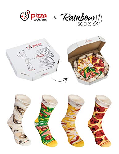 Rainbow Socks - Pizza MIX Italiana Hawaiana Pepperoni Mujer Hombre - 4 pares de Calcetines - Tamaño 41-46 Rainbow Socks - Pizza MIX Italiana Hawaiana Pepperoni Mujer Hombre - 4 pares de Calcetines - Tamaño 41-46