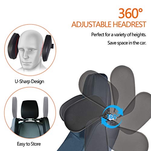 Rajvia Reposacabezas Coche, Apoyacabezas Lateral para Asiento de Coche, Soporte de Cuero Ajustable Cuello Almohada, Reposa Cabezas para Niños Adultos (Negro)