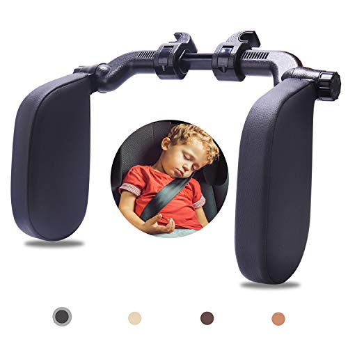 Rajvia Reposacabezas Coche, Apoyacabezas Lateral para Asiento de Coche, Soporte de Cuero Ajustable Cuello Almohada, Reposa Cabezas para Niños Adultos (Negro)