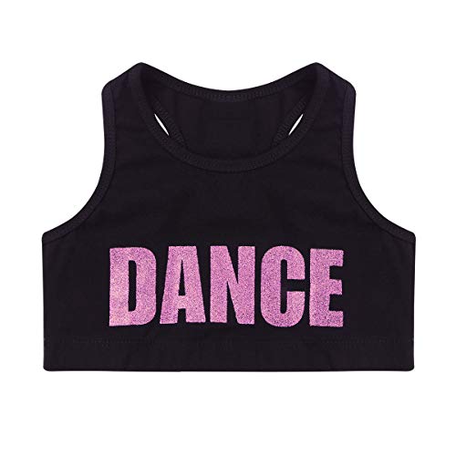 ranrann Tank Top de Yoga Danza para Niñas Chaleco Corto de Baile Moderno Estampado de Letra Sujetador Deportivo de Running Fitness Top Deportivo Niña Rosa 10 Años