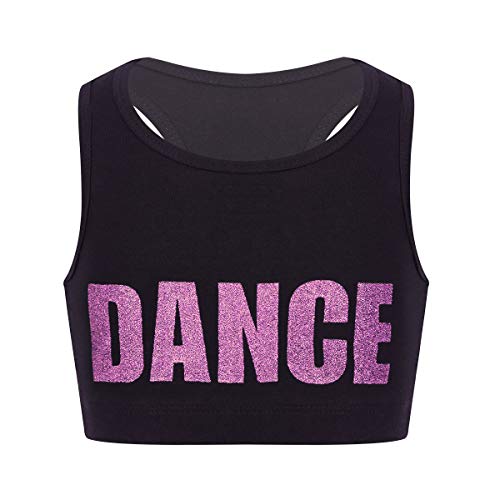 ranrann Tank Top de Yoga Danza para Niñas Chaleco Corto de Baile Moderno Estampado de Letra Sujetador Deportivo de Running Fitness Top Deportivo Niña Rosa 10 Años