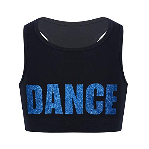 ranrann Tank Top de Yoga Danza para Niñas Chaleco Corto de Baile Moderno Estampado de Letra Sujetador Deportivo de Running Fitness Top Deportivo Niña Azul 10 Años