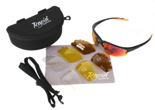 Rapid Eyewear ‘Expert Cycle’ GAFAS DE SOL PARA CICLISMO. También para mtb, correr y escalar. Para hombre y mujer. Lentes transparentes y polarizadas incluidas