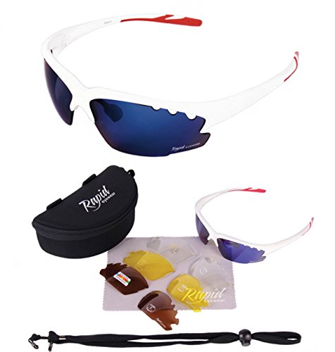 Rapid Eyewear GAFAS DE SOL CICLISMO Y CORRER BLANCAS ‘Breeze Cycle’ para hombre y mujer. lentes intercambiables POLARIZADOS y transparentes. Ideales para ciclista, atletismo, triatlon etc. UV400