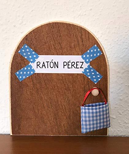 Ratoncito Pérez. La auténtica puerta mágica. Con una preciosa bolsita de tela azul para dejar el diente. El Ratoncito Pérez, vendrá a por tu diente y dejará una monedita.