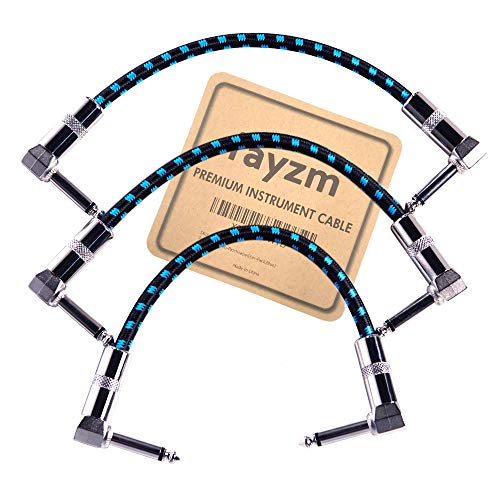 Rayzm Guitarra Cable Patch-1/4 " Silencioso Cable Pedalera Patch Cable, Derecha Masculino de ángulo para Hombre Mono Instrumento Patch Alambre para Guitarra/Bajo Pedales de Efectos (Pack de 3)