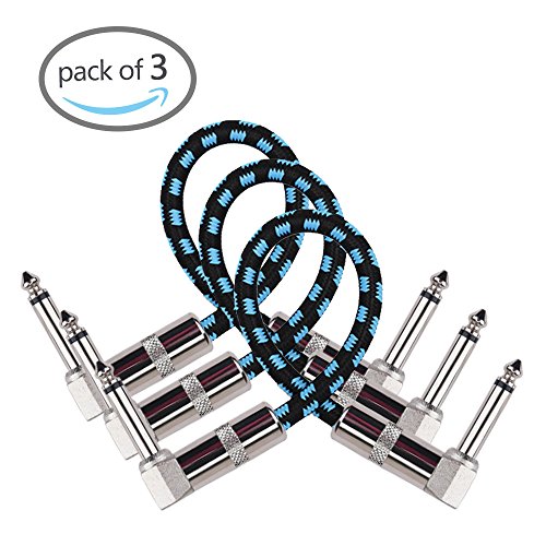 Rayzm Guitarra Cable Patch-1/4 " Silencioso Cable Pedalera Patch Cable, Derecha Masculino de ángulo para Hombre Mono Instrumento Patch Alambre para Guitarra/Bajo Pedales de Efectos (Pack de 3)