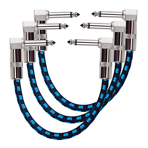 Rayzm Guitarra Cable Patch-1/4 " Silencioso Cable Pedalera Patch Cable, Derecha Masculino de ángulo para Hombre Mono Instrumento Patch Alambre para Guitarra/Bajo Pedales de Efectos (Pack de 3)