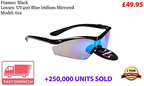 Rayzor Profesionales Ligeros Negros UV400 Deportes Wrap Pesca Gafas de Sol, con un Anti-deslumbramiento de Lente de Espejo Azul Iridium Revo