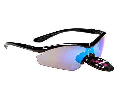 Rayzor Profesionales Ligeros Negros UV400 Deportes Wrap Pesca Gafas de Sol, con un Anti-deslumbramiento de Lente de Espejo Azul Iridium Revo