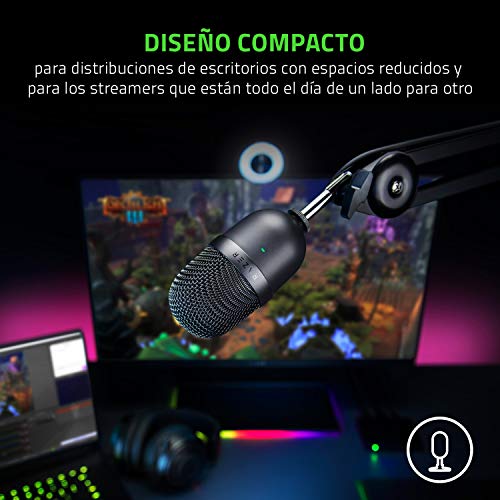 Razer Seiren Mini Micrófono compacto para USB para streaming, compacto con patrón polar supercardioide, soporte inclinable, amortiguador integrado, Quartz / Rosa