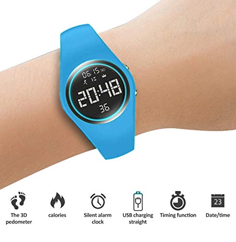 RCruning-EU Pulsera Actividad Impermeable IP68 Fitness Smartwatch Tracker Contador de Pasos, Contador de Calorías,Distancia niños Mujer Hombre - Non-Bluetooth Non-App Azul Claro