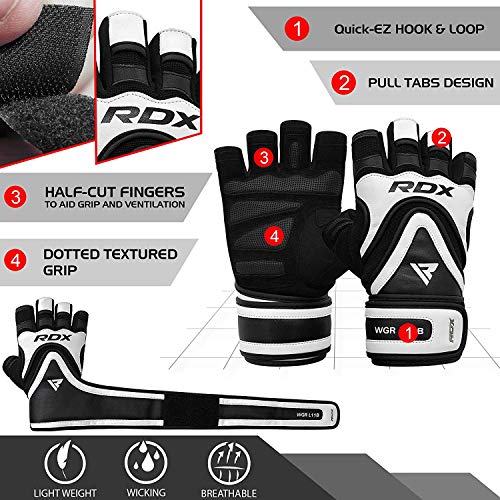 RDX Guantes Gimnasio con Muñequera Pesas Entrenamiento Halterofilia Fitness Musculacion Culturismo Weightlifting Levantamiento Powerlifting Workout Antideslizante Gym Gloves