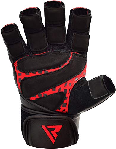 RDX Guantes Gimnasio Cuero con Muñequera Fitness Musculacion Culturismo Gym Levantamiento