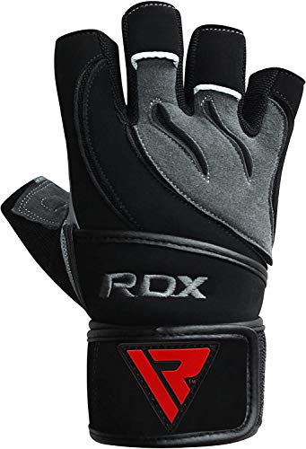 RDX Guantes Gimnasio Cuero con Muñequera Fitness Musculacion Culturismo Gym Levantamiento Pesas Entrenamiento Halterofilia Powerlifting Workout Antideslizante Weightlifting Gloves