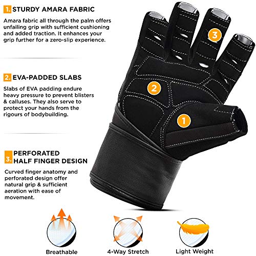 RDX Guantes Gimnasio Cuero con Muñequera Fitness Musculacion Culturismo Weightlifting Levantamiento Pesas Entrenamiento Halterofilia Powerlifting Workout Antideslizante Gym Gloves