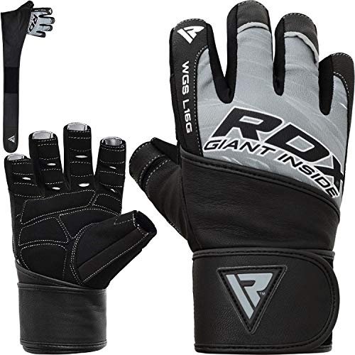 RDX Guantes Gimnasio Cuero con Muñequera Fitness Musculacion Culturismo Weightlifting Levantamiento Pesas Entrenamiento Halterofilia Powerlifting Workout Antideslizante Gym Gloves