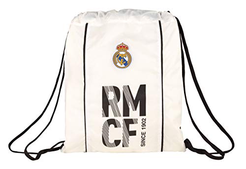 Real Madrid, 40 cm, 611854196 2018 Bolsa de Cuerdas para el Gimnasio, Unisex, Blanca/Negra