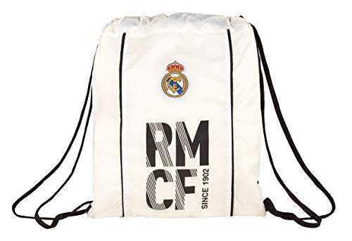 Real Madrid, 40 cm, 611854196 2018 Bolsa de Cuerdas para el Gimnasio, Unisex, Blanca/Negra Real Madrid, 40 cm, 611854196 2018 Bolsa de Cuerdas para el Gimnasio, Unisex, Blanca/Negra