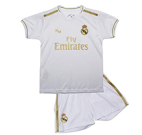 Real Madrid Conjunto Camiseta y Pantalón Primera Equipación Infantil Producto Oficial Licenciado Temporada 2019-2020 Color Blanco Sin Dorsal (Blanco, Talla 8)