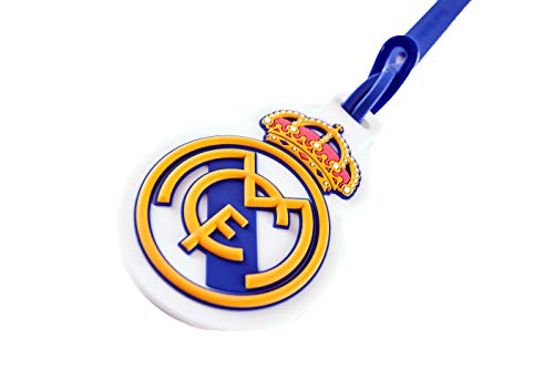 Real Madrid Etiqueta para Equipaje - Producto Oficial del Equipo, Identificador de Maleta con Goma de Sujeción y Anverso para los Datos del Viajero