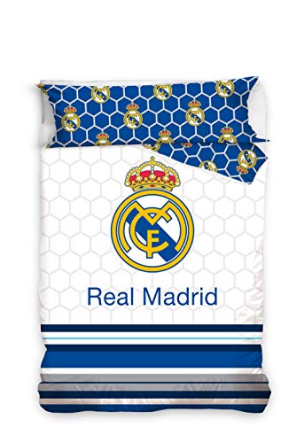 Real Madrid Juego de Cama 2 Pieza. Funda Nórdica + Funda de Almohada. Producto Oficial (150x220cm + 45x110cm) RM182058