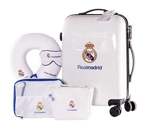 Real Madrid - Pack de Viaje Maleta y Accesorios - Producto Oficial del Equipo Temporada 19/20. Incluye Almohada Cervical, Organizador de Equipaje, Neceser, Antifaz y Etiqueta de Equipaje. Real Madrid - Pack de Viaje Maleta y Accesorios - Producto Oficial del Equipo Temporada 19/20. Incluye Almohada Cervical, Organizador de Equipaje, Neceser, Antifaz y Etiqueta de Equipaje.