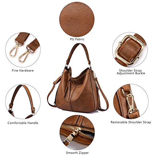 Realer Bolso Mujer Hobo Casual Bolsos Bandolera Sintetico Bolsos de Hombro Cuero PU Grande Shopper Bolsa Tote Vintage Marron