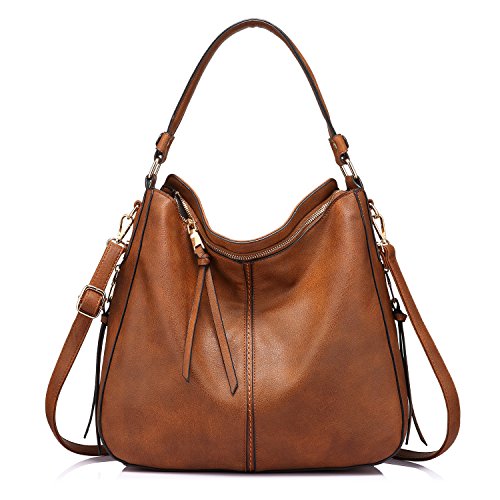 Realer Bolso Mujer Hobo Casual Bolsos Bandolera Sintetico Bolsos de Hombro Cuero PU Grande Shopper Bolsa Tote Vintage Marron