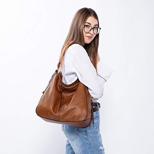 Realer Bolso Mujer Hobo Casual Bolsos Bandolera Sintetico Bolsos de Hombro Cuero PU Grande Shopper Bolsa Tote Vintage Marron