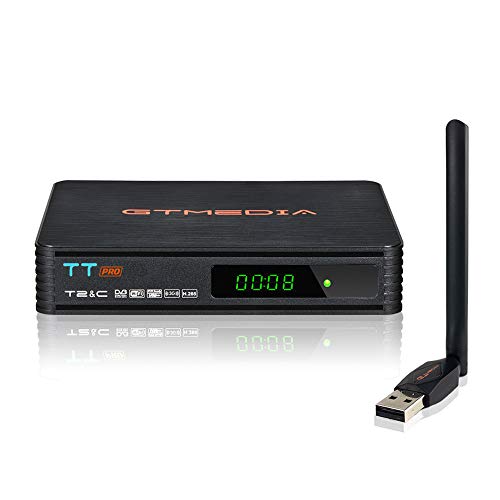 Receptores de TDT Decodificador Digital Terrestre - GT MEDIA TT Pro Sintonizador DVB-T2 & DVB-Cable con Antenna WiFi, Soporte USB 1080P/ H.265 Youtube PVR LCN EPG Timeshift Dolby