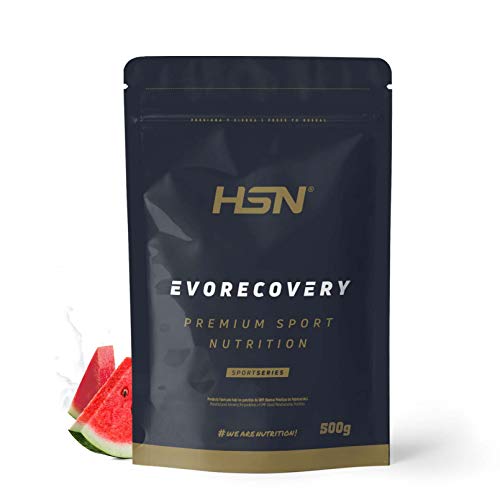 Recuperador Muscular Evorecovery de HSN | Todo en Uno para el Deportista | Carbohidratos, Proteína Hidrolizada, Aminoácidos Esenciales, Minerales | Vegetariano, Sin Gluten, Sabor Sandía, 500gr