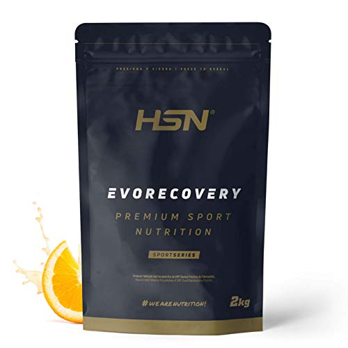 Recuperador Muscular Evorecovery de HSN | Todo en Uno para el Deportista | Carbohidratos, Proteína Hidrolizada, Aminoácidos Esenciales, Minerales | Vegetariano,Sin Gluten, Sabor Naranja, 2000gr