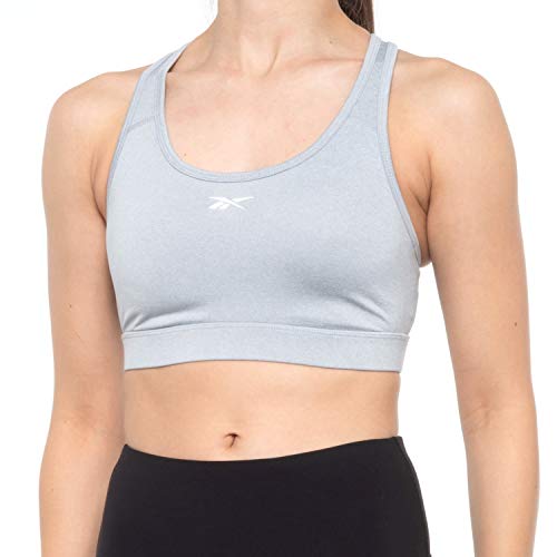 Reebok Women's Wireless Racerback Sports Bra - Medium Impact Athletic Active Fitness & Gym Bralette w/Keyhole Cutout - Grey Heather Rebel Bra, Large