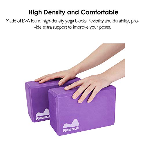 REEHUT Bloques de Yoga (1pc o 2pcs) - Bloque de Espuma EVA de Alta Densidad para Apoyar y Profundizar Las Poses, Mejorar la Fuerza y Ayudar en el Equilibrio y la Flexibilidad (Morado,2pc)