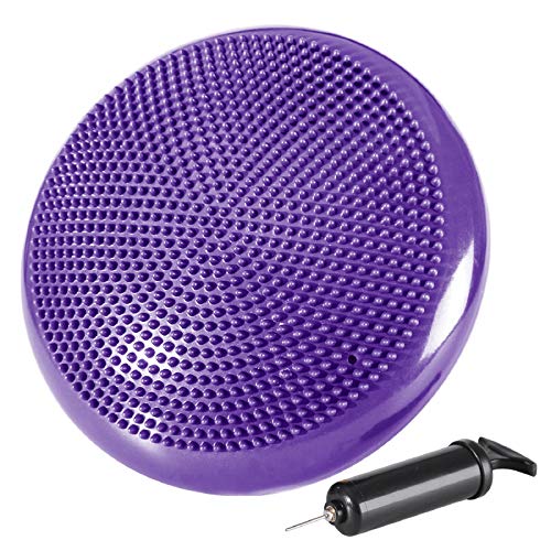 REEHUT Cojín de Equilibrio, Disco de Equilibrio para Fitness, Yoga, Pilates, Entrenamiento y Ejercicio Físico, Disco de Inestabilidad Hinchable con Bomba de Aire Incluida (Diámetro 33cm, Púrpura)