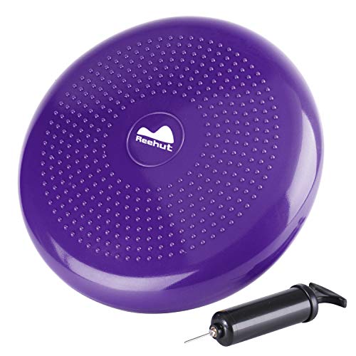 REEHUT Cojín de Equilibrio, Disco de Equilibrio para Fitness, Yoga, Pilates, Entrenamiento y Ejercicio Físico, Disco de Inestabilidad Hinchable con Bomba de Aire Incluida (Diámetro 33cm, Púrpura)