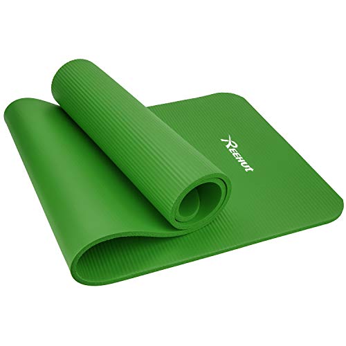 REEHUT Colchoneta de Yoga de NBR de Alta Densidad y Extra Gruesa de 12mm Diseñada para Pilates, Fitness y Entrenamiento - con Correa de Hombro 180cm x 61cm（Verde）