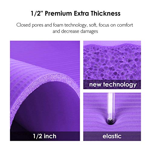 REEHUT Esterilla de ejercicio NBR Fitness Yoga esterillas – 12 mm extra gruesa de alta densidad multiusos para pilates, fitness y entrenamiento con correa de transporte (morado) REEHUT Esterilla de ejercicio NBR Fitness Yoga esterillas – 12 mm extra gruesa de alta densidad multiusos para pilates, fitness y entrenamiento con correa de transporte (morado)