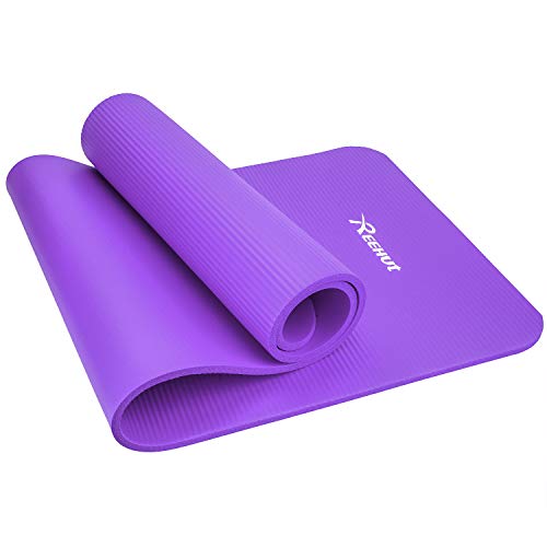 REEHUT Esterilla de ejercicio NBR Fitness Yoga esterillas – 12 mm extra gruesa de alta densidad multiusos para pilates, fitness y entrenamiento con correa de transporte (morado)