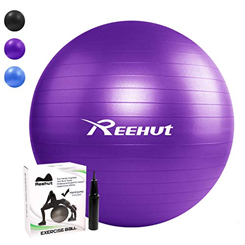 REEHUT Pelota de Ejercicio Anti-Burst para Yoga, Equilibrio, Fitness, Entrenamiento, incluidos Bomba y Manual de Usuario - Púrpura 75cm