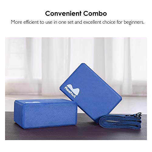 REEHUT Set de Bloques de Yoga (2pcs) y Correa para Yoga (2.4m), Bloque de Espuma EVA de Alta Densidad para Apoyar y Profundizar Las Posturas, Correa Yoga para Estiramiento, Azul REEHUT Set de Bloques de Yoga (2pcs) y Correa para Yoga (2.4m), Bloque de Espuma EVA de Alta Densidad para Apoyar y Profundizar Las Posturas, Correa Yoga para Estiramiento, Azul