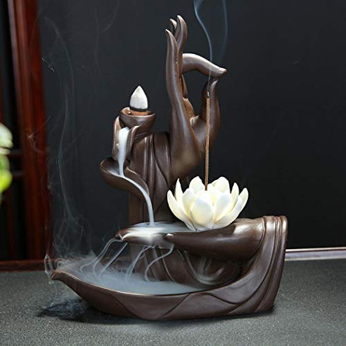 Reflujo de incienso hecho a mano con soporte para incienso de lote/monje con 10 piezas de conos de incienso para decoración del hogar Lotus