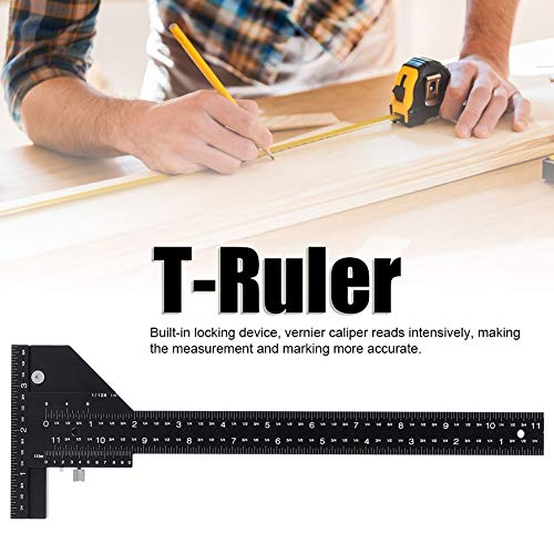 【?????? ?? ???????】 Regla en T, regla de trazado de medidas de aleación de aluminio negra, multifunción para taller, caja de herramientas, modeladores, manualidades caseras 【?????? ?? ???????】 Regla en T, regla de trazado de medidas de aleación de aluminio negra, multifunción para taller, caja de herramientas, modeladores, manualidades caseras