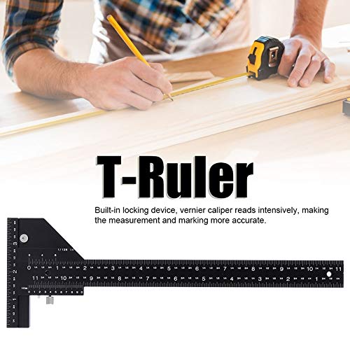 【?????? ?? ???????】 Regla en T, regla de trazado de medidas de aleación de aluminio negra, multifunción para taller, caja de herramientas, modeladores, manualidades caseras