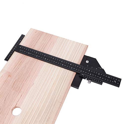 【?????? ?? ???????】 Regla en T, regla de trazado de medidas de aleación de aluminio negra, multifunción para taller, caja de herramientas, modeladores, manualidades caseras 【?????? ?? ???????】 Regla en T, regla de trazado de medidas de aleación de aluminio negra, multifunción para taller, caja de herramientas, modeladores, manualidades caseras