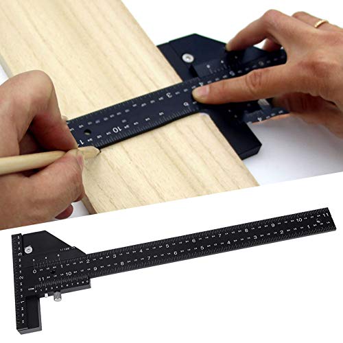 【?????? ?? ???????】 Regla en T, regla de trazado de medidas de aleación de aluminio negra, multifunción para taller, caja de herramientas, modeladores, manualidades caseras 【?????? ?? ???????】 Regla en T, regla de trazado de medidas de aleación de aluminio negra, multifunción para taller, caja de herramientas, modeladores, manualidades caseras