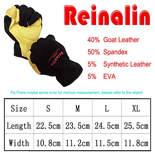 Reinalin Guantes de Trabajo de Seguridad de Cuero de Cabra,Guantes de Jardín con Muñeca Elástica,Guantes de Agarre para Jardinería/Construcción/Reparación (L)